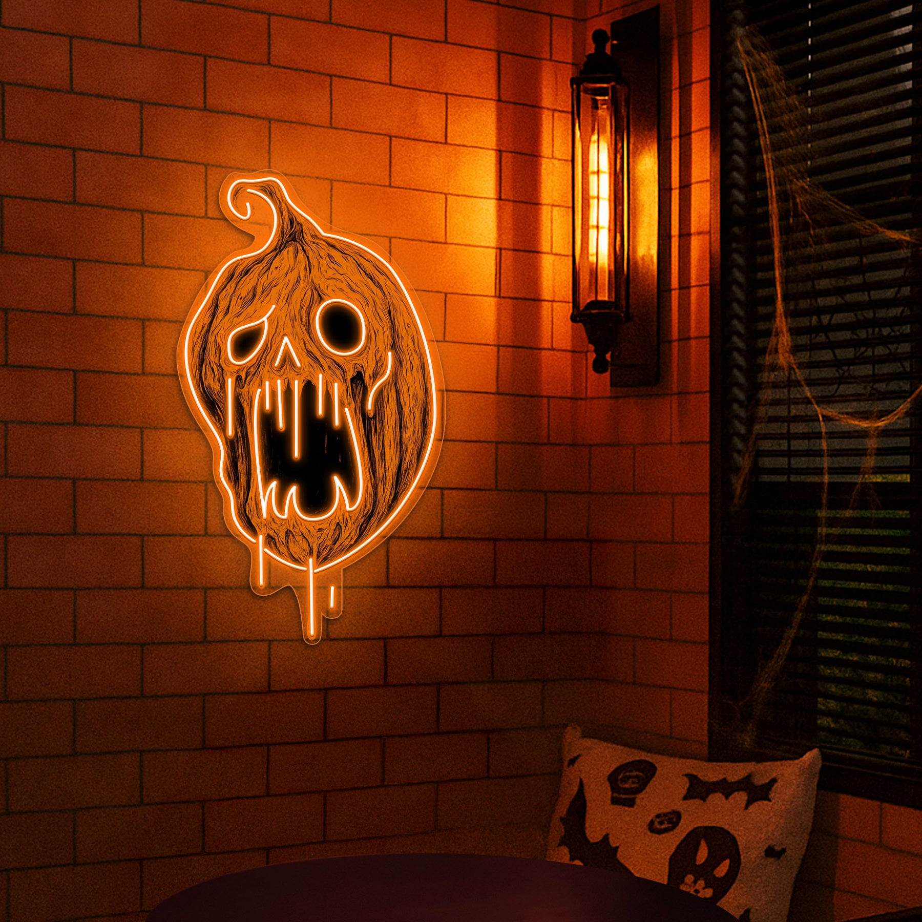 Spooky Dripping Pumpkin LED Neon Sign – Halloween Wall Decor for Haunted Vibes