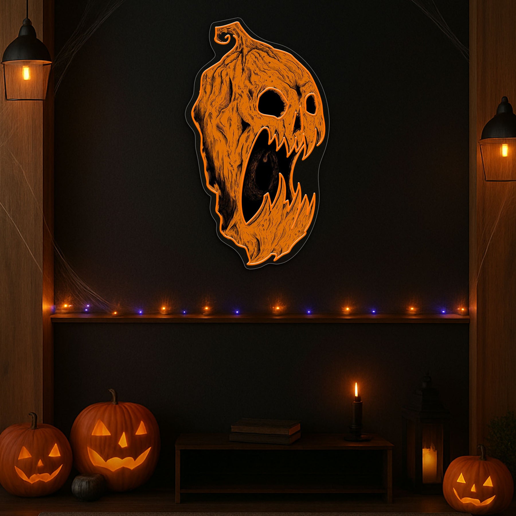 Scary Pumpkin Neon Sign – Halloween LED Wall Decor for Spooky Vibes
