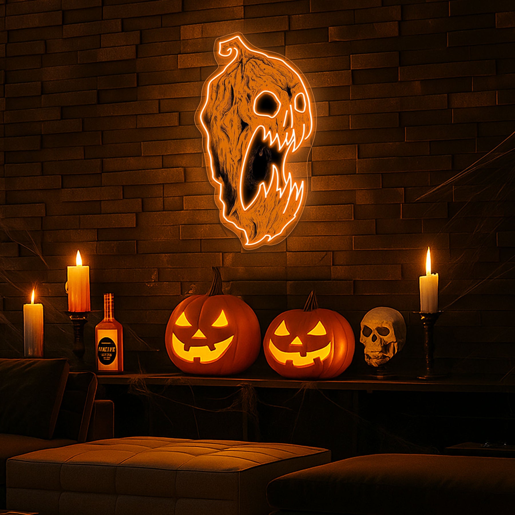 Scary Pumpkin Neon Sign – Halloween LED Wall Decor for Spooky Vibes