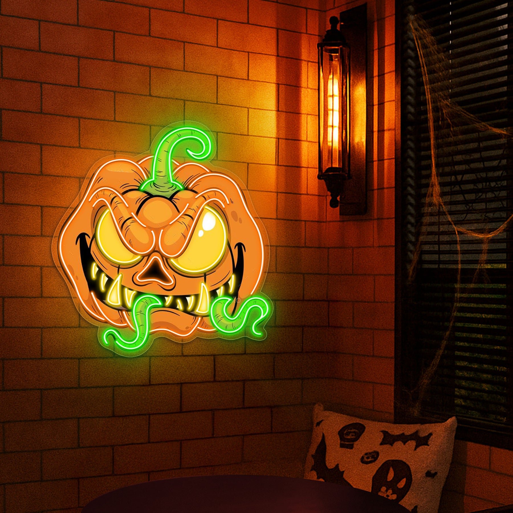Creepy Crawly Pumpkin LED Neon Sign – Halloween Wall Decor with Glowing Worms