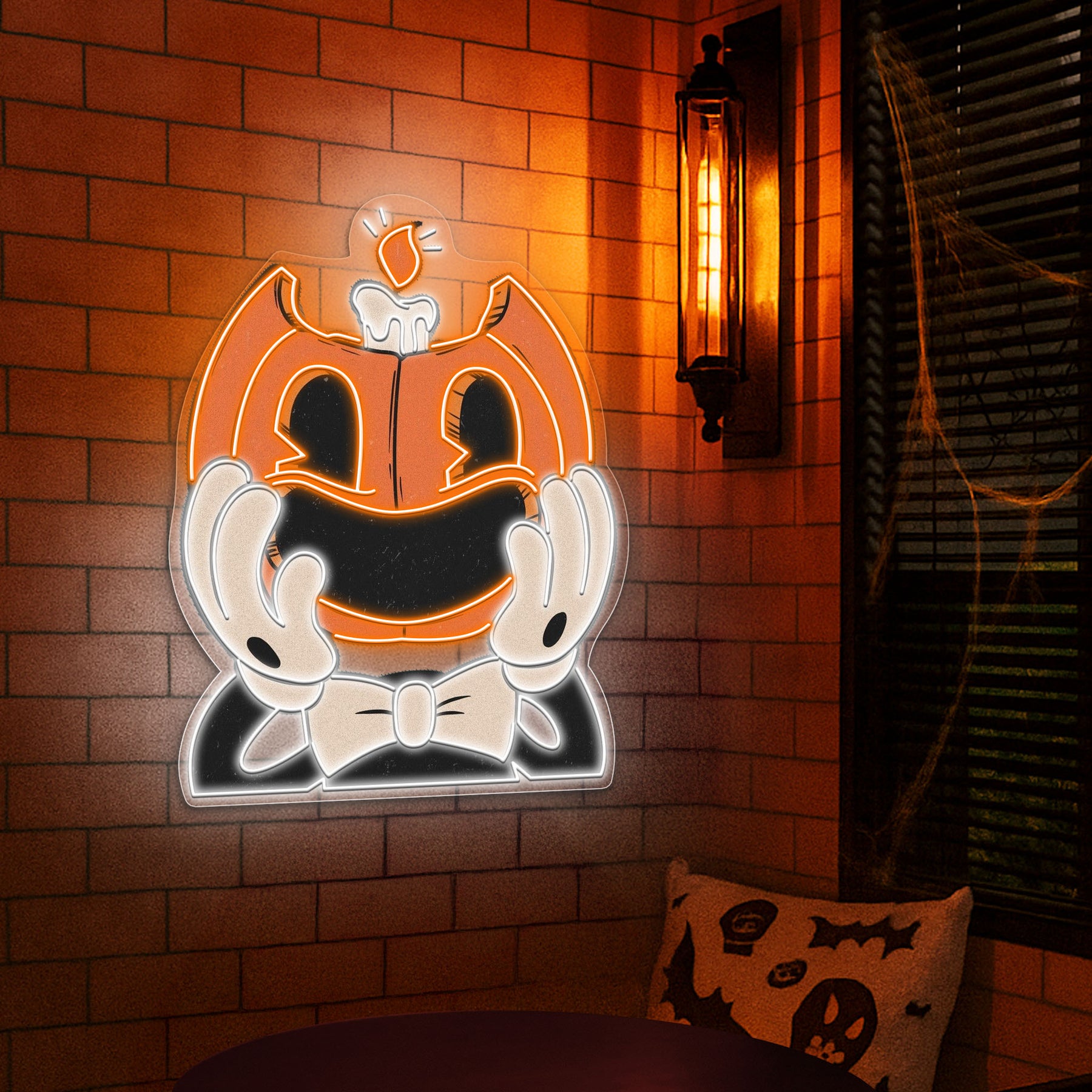Smiling Pumpkin Face Neon Sign – Retro Halloween Wall Light for Spooky Home Decor