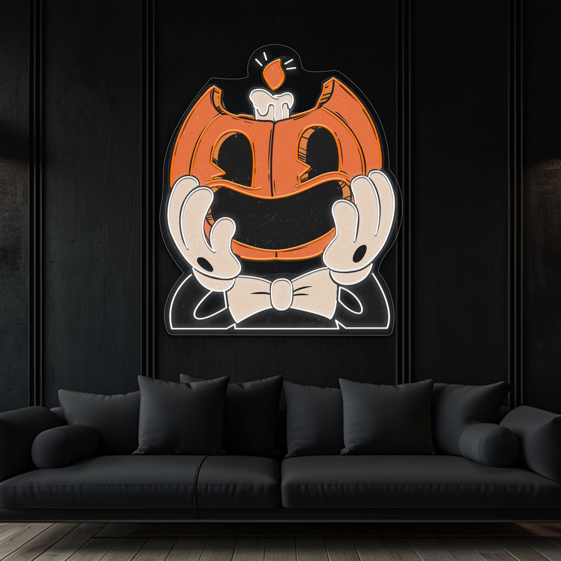 Smiling Pumpkin Face Neon Sign – Retro Halloween Wall Light for Spooky Home Decor