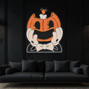 Smiling Pumpkin Face Neon Sign – Retro Halloween Wall Light for Spooky Home Decor