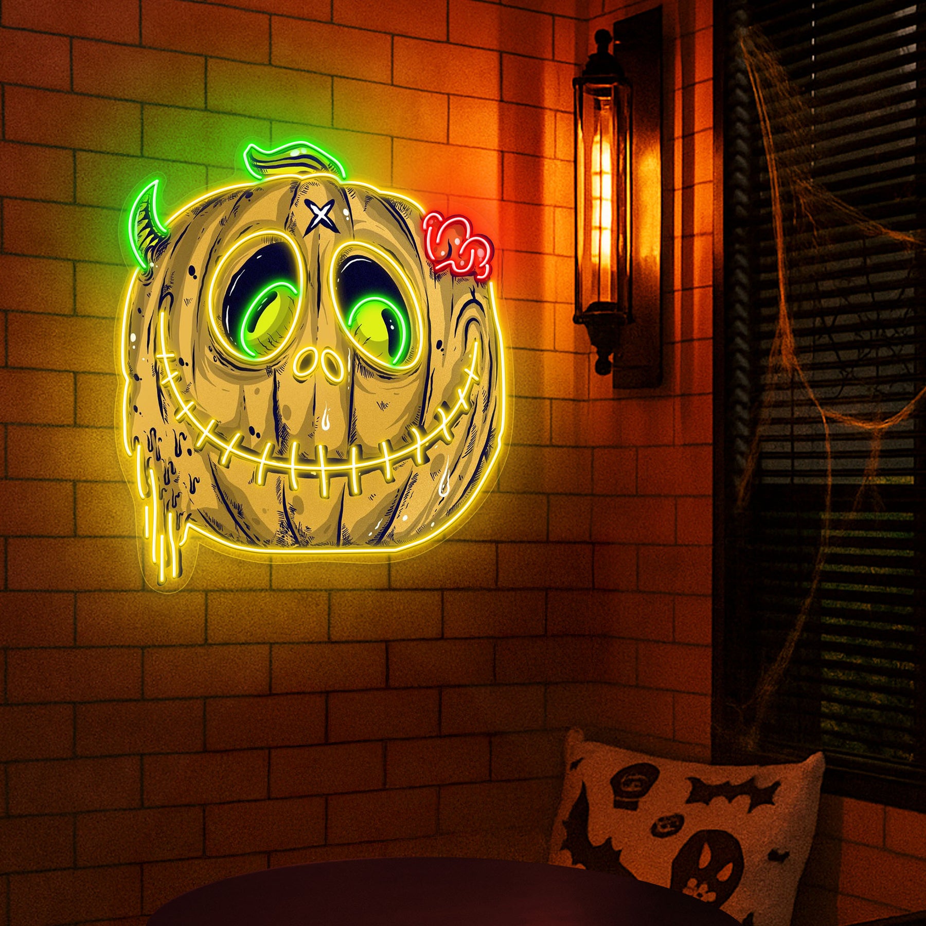Zombie Pumpkin Neon Sign – Creepy Halloween LED Wall Light Decor for Home, Bar & Party