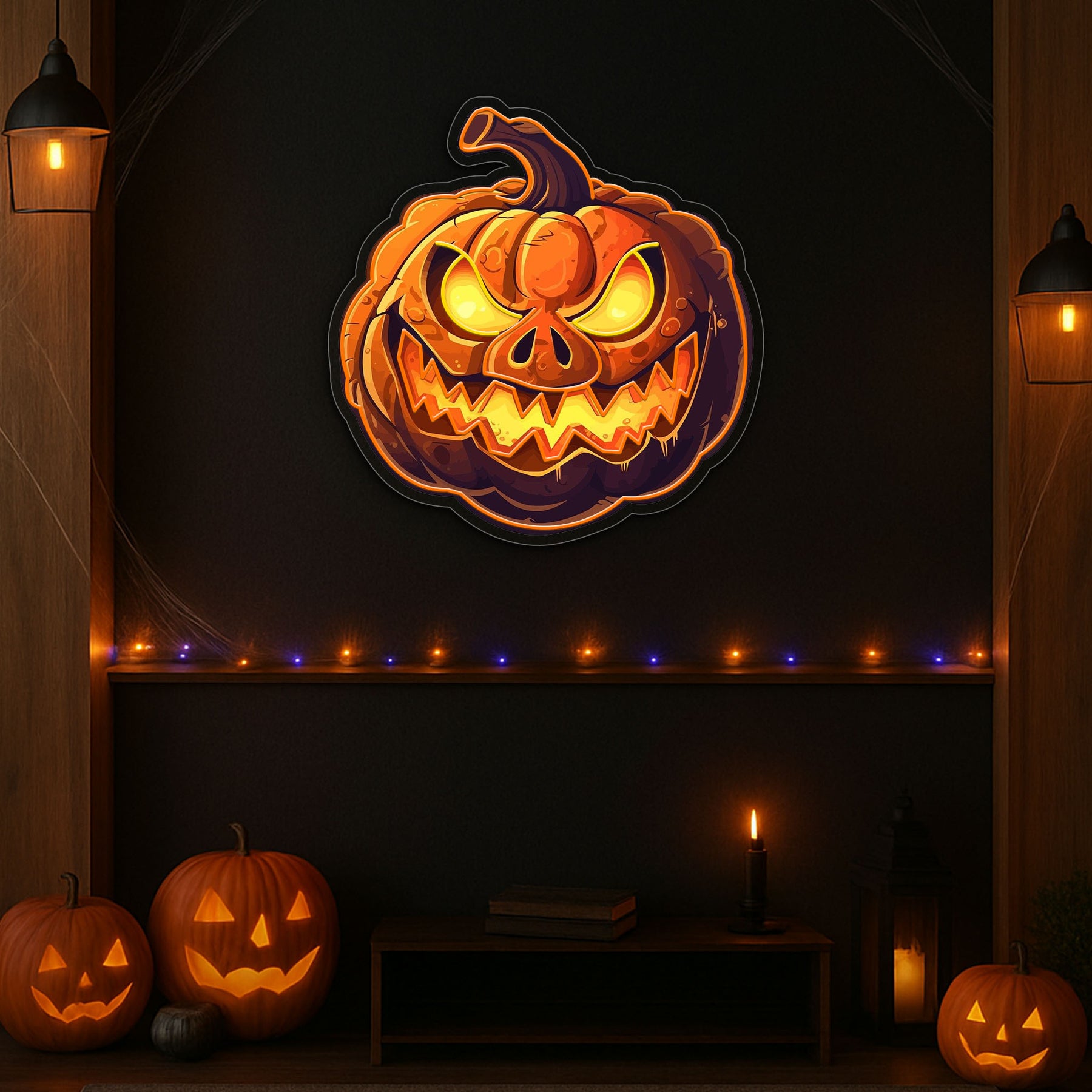 Evil Pumpkin LED Neon Sign – Spooky Halloween Wall Decor for Home, Party & Bar