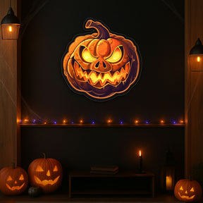 Evil Pumpkin LED Neon Sign – Spooky Halloween Wall Decor for Home, Party & Bar
