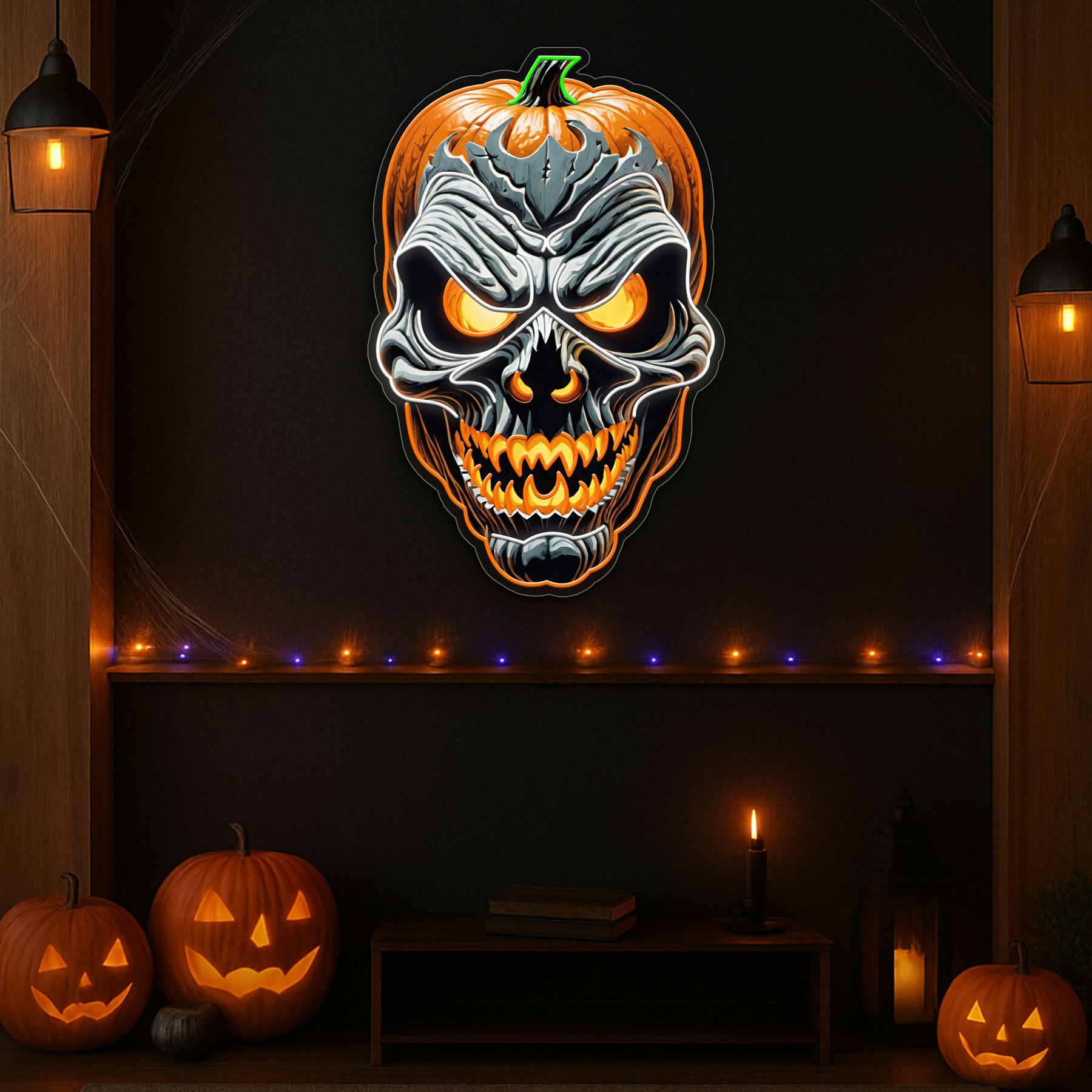 Terrifying Pumpkin Skull LED Neon Sign – Spooky Halloween Wall Decor