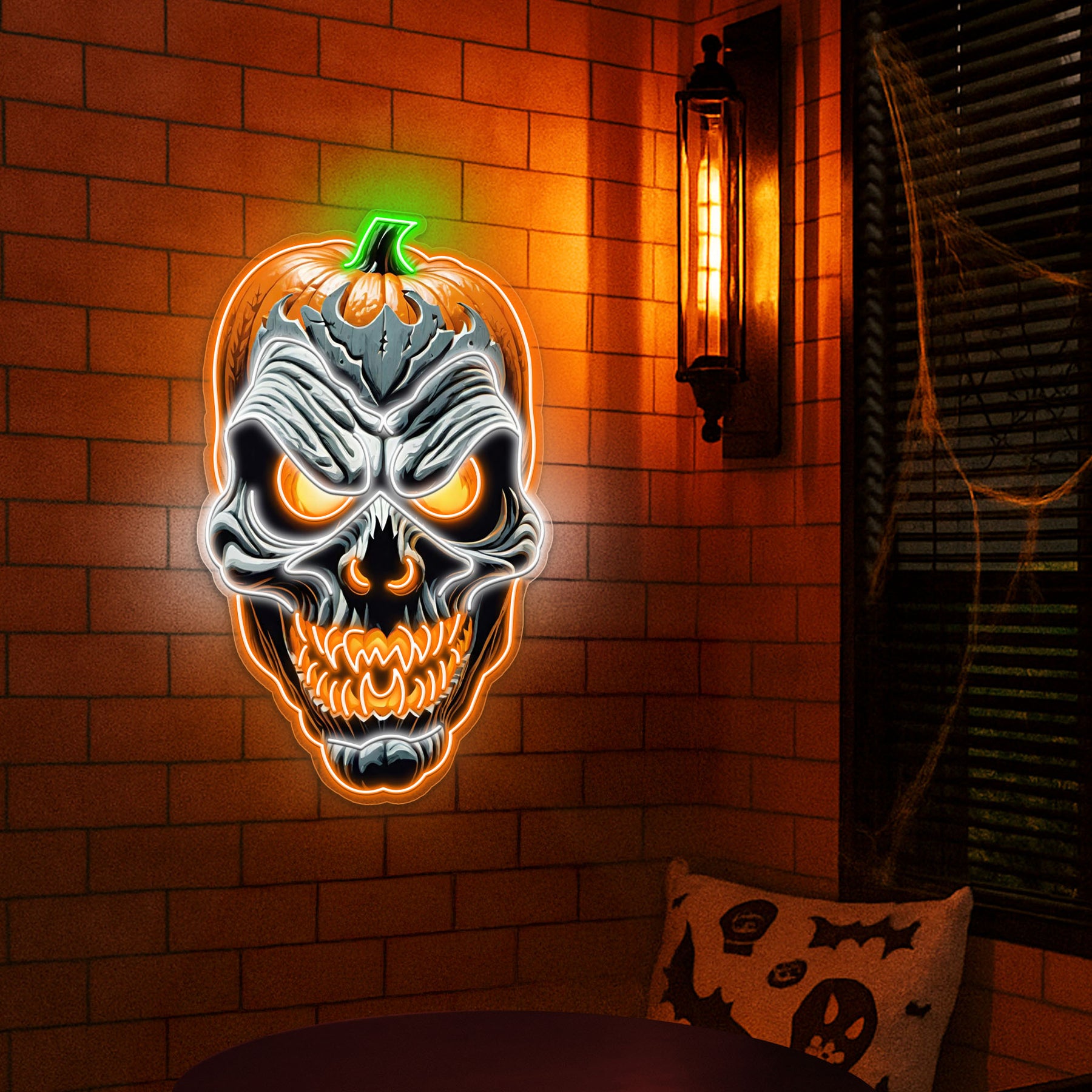 Terrifying Pumpkin Skull LED Neon Sign – Spooky Halloween Wall Decor