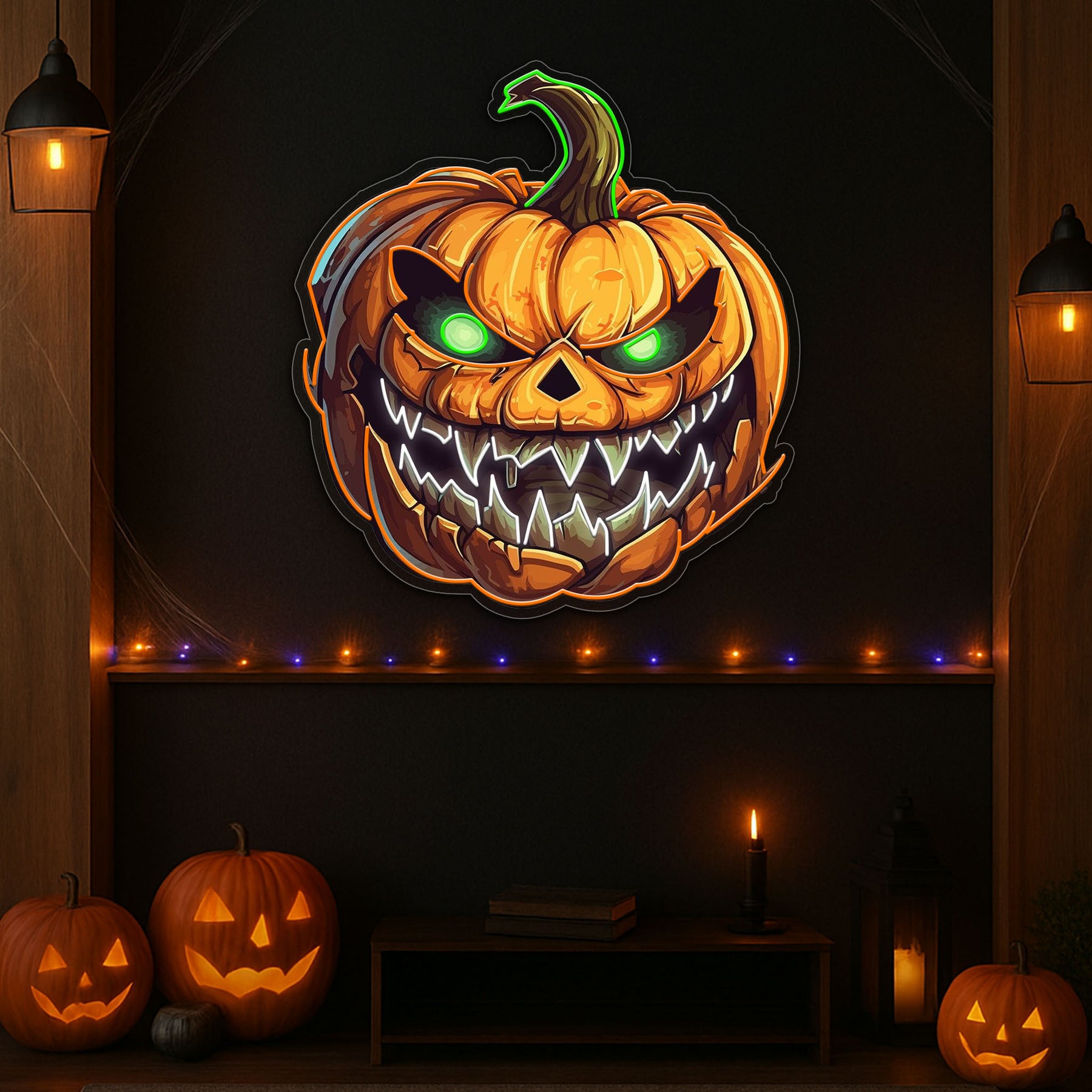 Evil Grin Jack-O'-Lantern Neon Sign – Scary Pumpkin LED Light for Halloween Decor