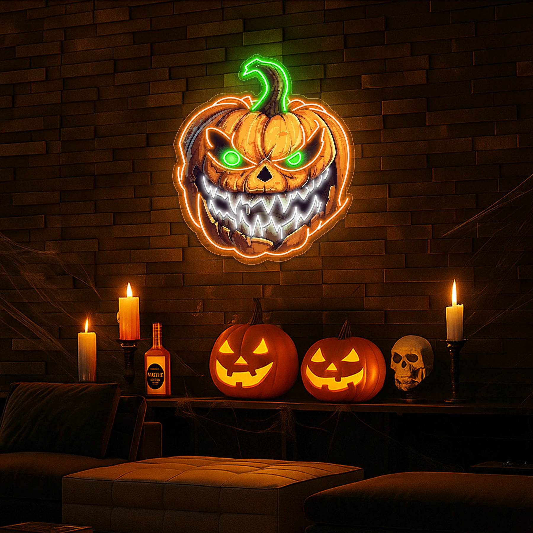 Evil Grin Jack-O'-Lantern Neon Sign – Scary Pumpkin LED Light for Halloween Decor