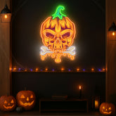 Halloween Pumpkin Skull Neon Sign – Spooky LED Wall Light for Haunted House & Party Decor