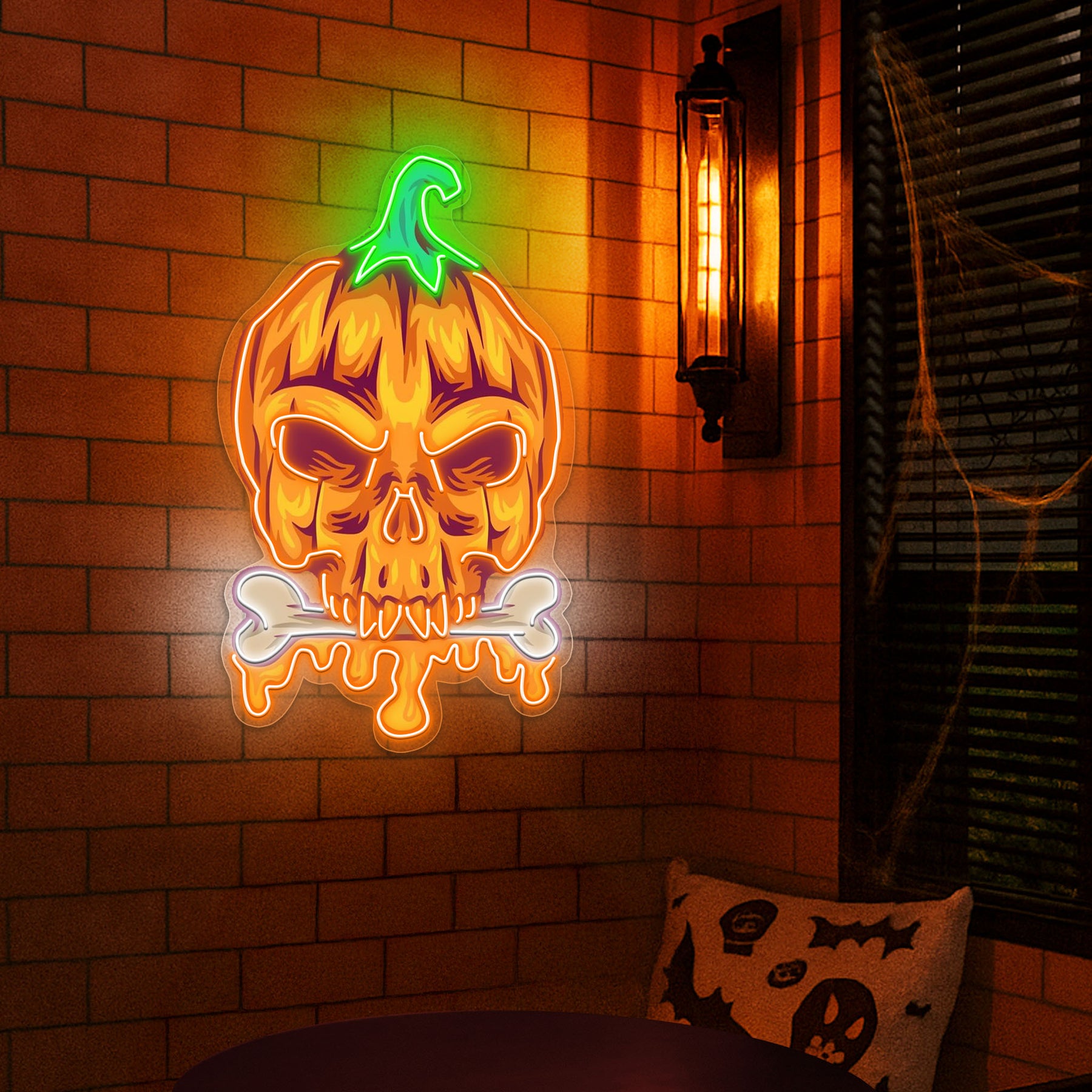 Halloween Pumpkin Skull Neon Sign – Spooky LED Wall Light for Haunted House & Party Decor