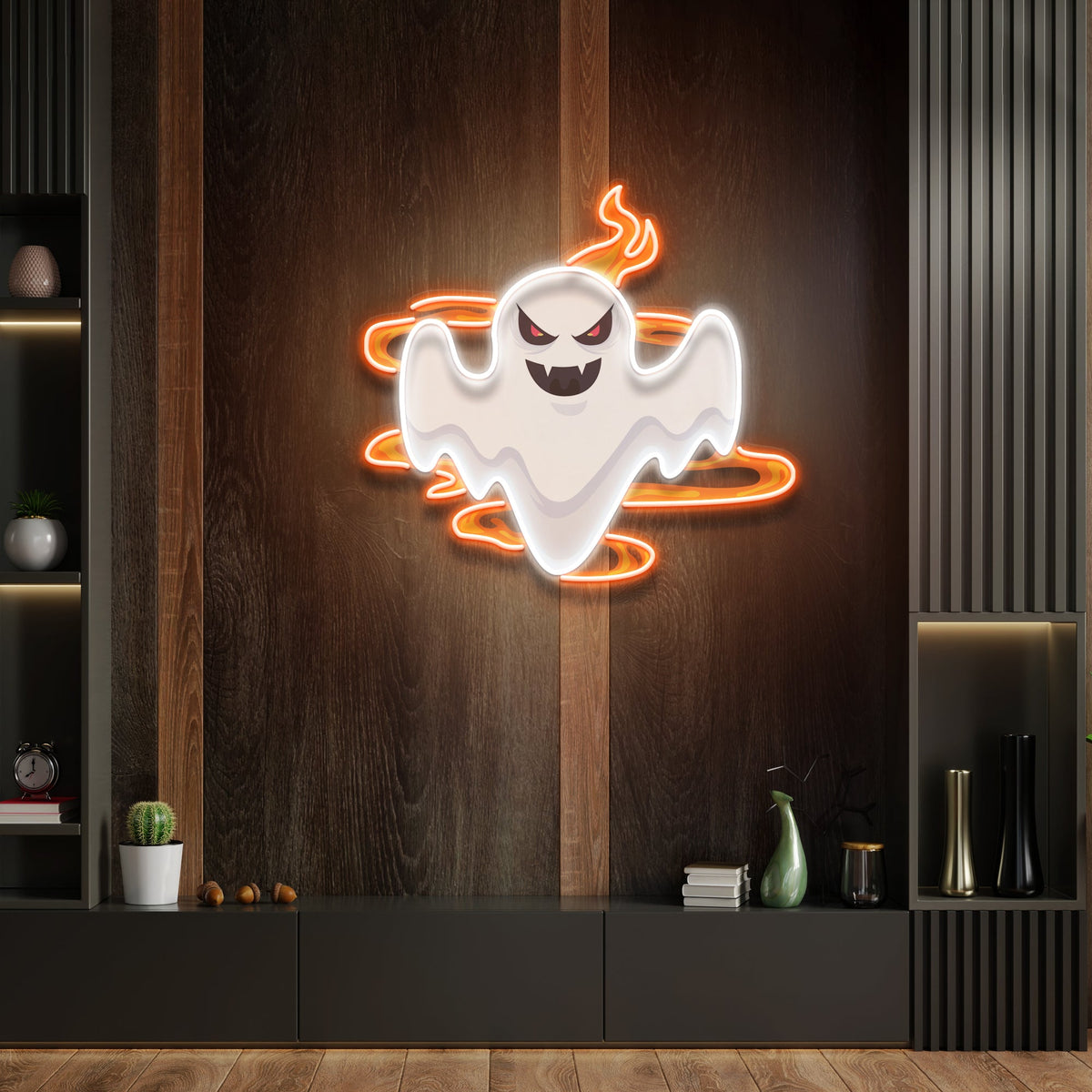 Halloween Day Ghost Fire Artwork Led Neon Sign Light