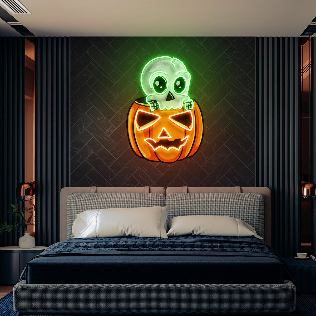 Halloween Skull Pumpkin Cute Artwork Led Neon Sign Light