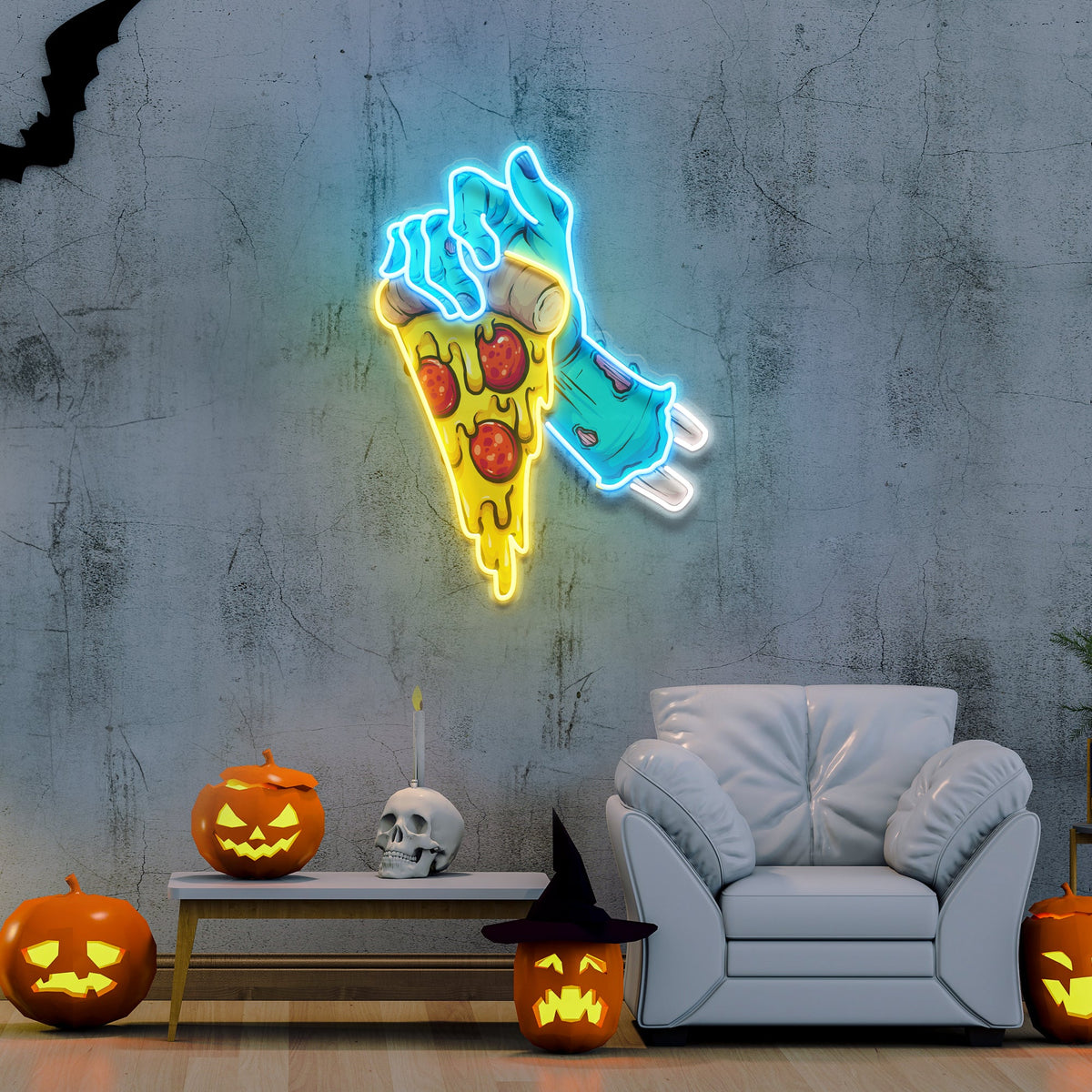 Hand Skull Pizza Artwork Led Neon Sign Light