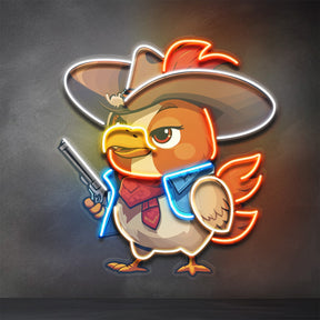 Hen As A Cowboy LED Neon Sign Light Pop Art