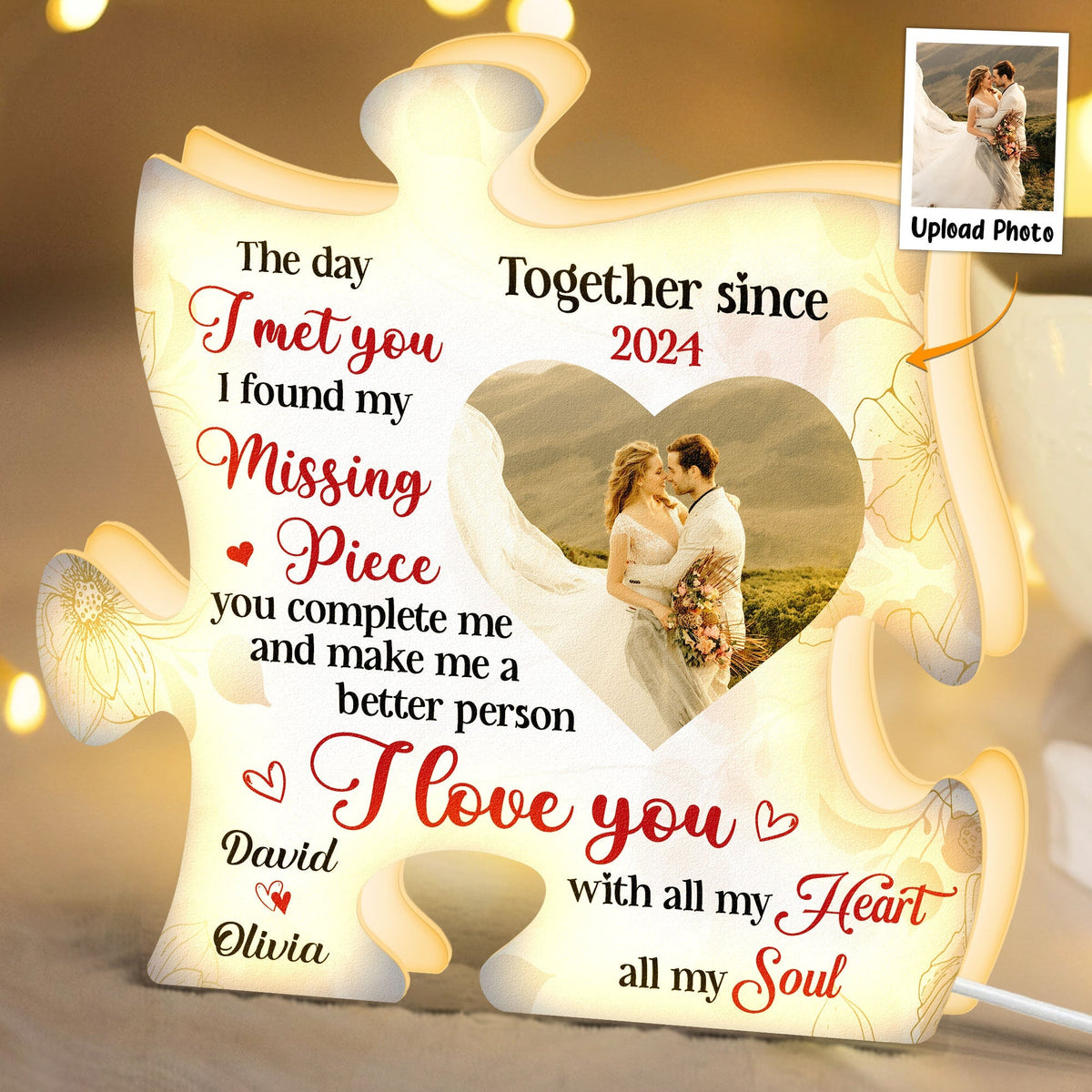 I Love You With All My Heart All My Soul - Personalized Photo Light Box