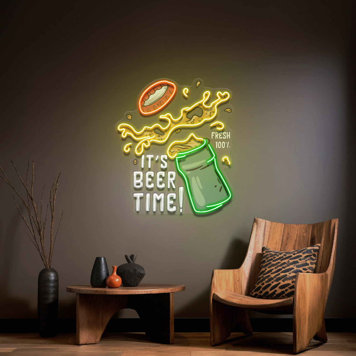 It's Beer Time! Retro Style LED Neon Sign Light Pop Art