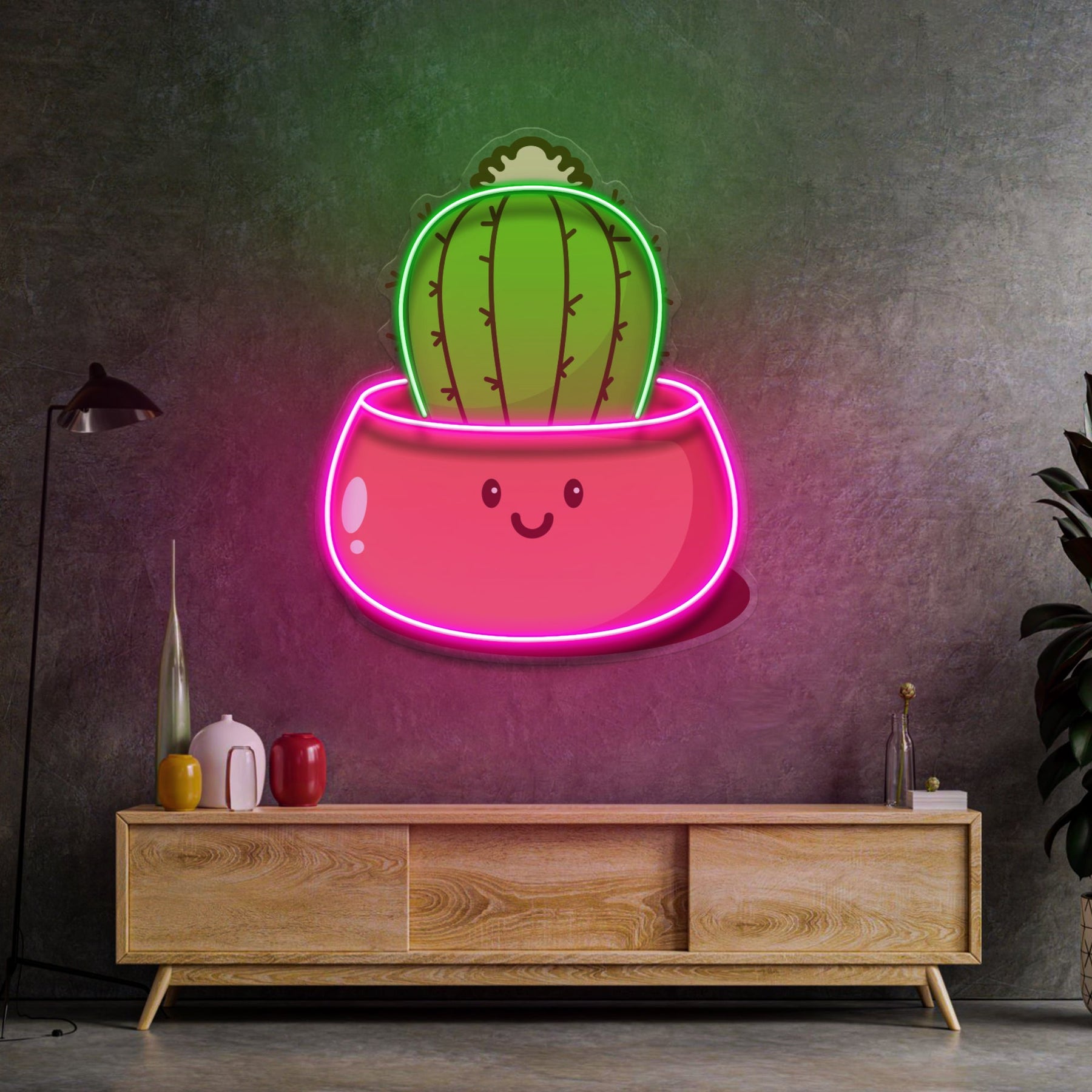 Kawaii Cactus Succulent Plant LED Neon Sign Light Pop Art