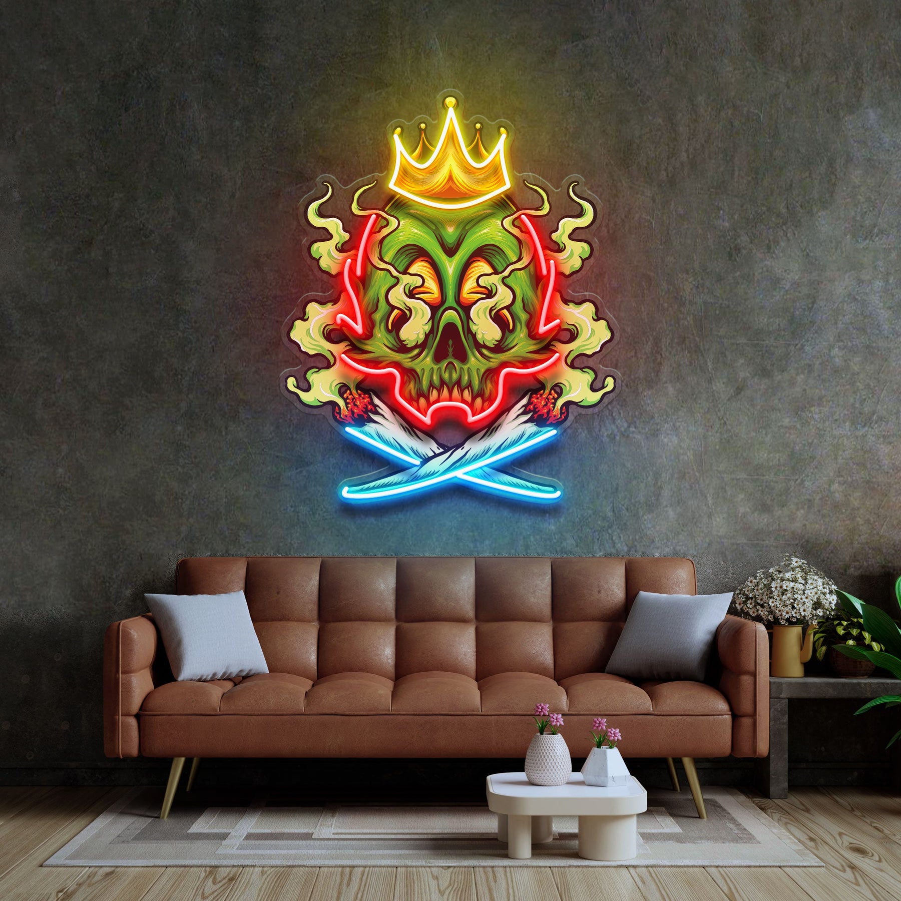 King Skull Weed Smoking LED Neon Sign Light Pop Art