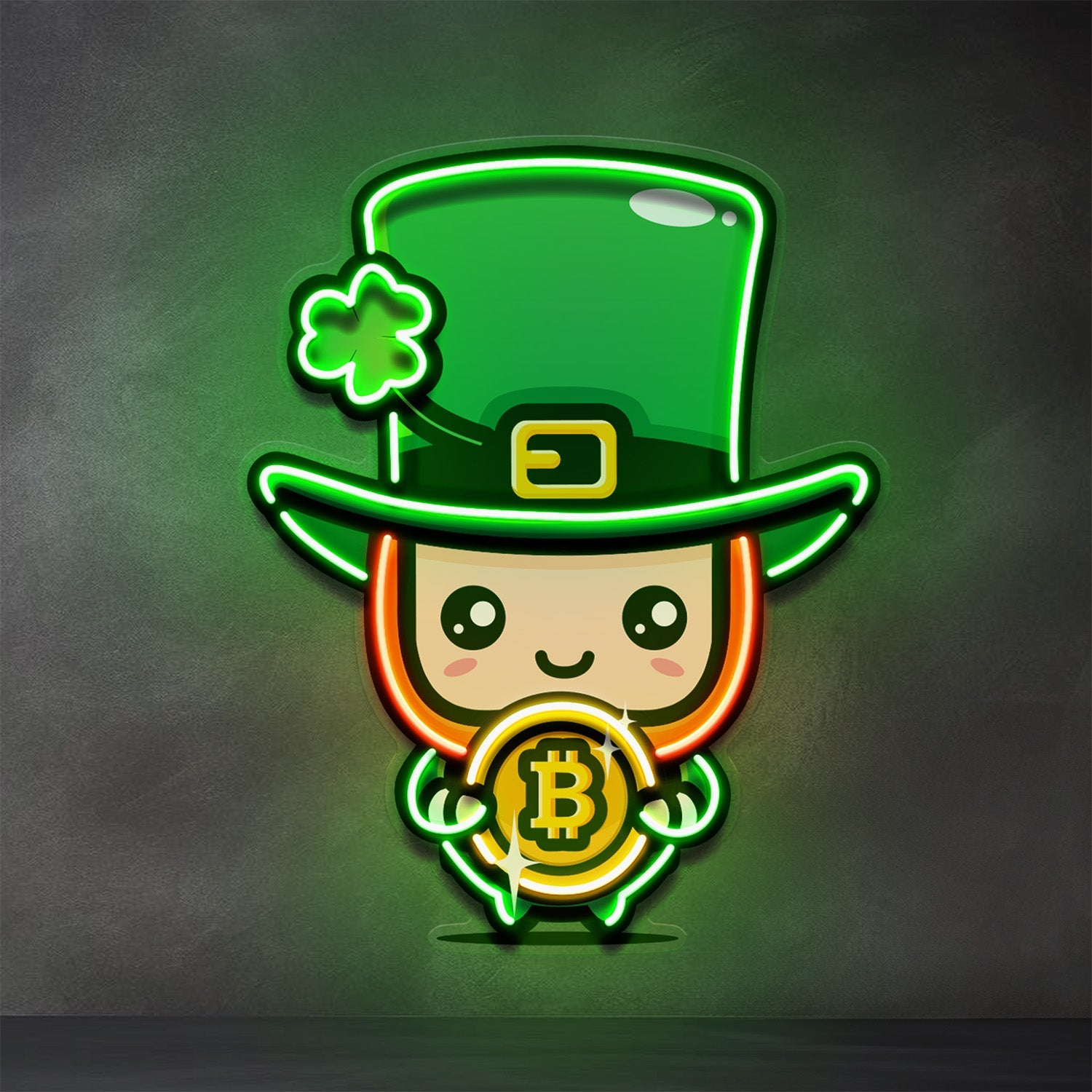 Leprechaun Hugging Bitcoin LED Neon Sign Light Pop Art