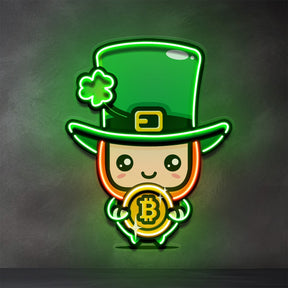 Leprechaun Hugging Bitcoin LED Neon Sign Light Pop Art