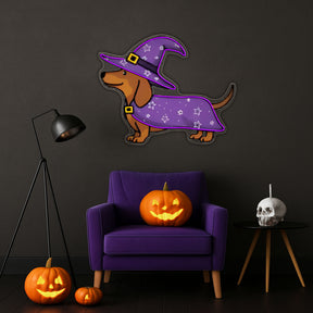 Halloween Dachshund Neon Sign – Cute Witch Dog LED Wall Light for Spooky Home & Party Decor