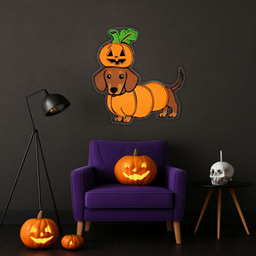 Halloween Pumpkin Dachshund Neon Sign – Cute Dog LED Wall Light for Spooky Home & Party Decor
