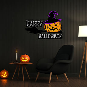 Happy Halloween Neon Sign – Spooky LED Wall Light with Pumpkin & Witch Hat for Party and Home Decor
