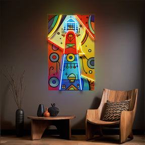 Lighthouse Painting In Abstract Art LED Neon Sign Light Pop Art