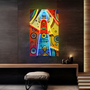 Lighthouse Painting In Abstract Art LED Neon Sign Light Pop Art
