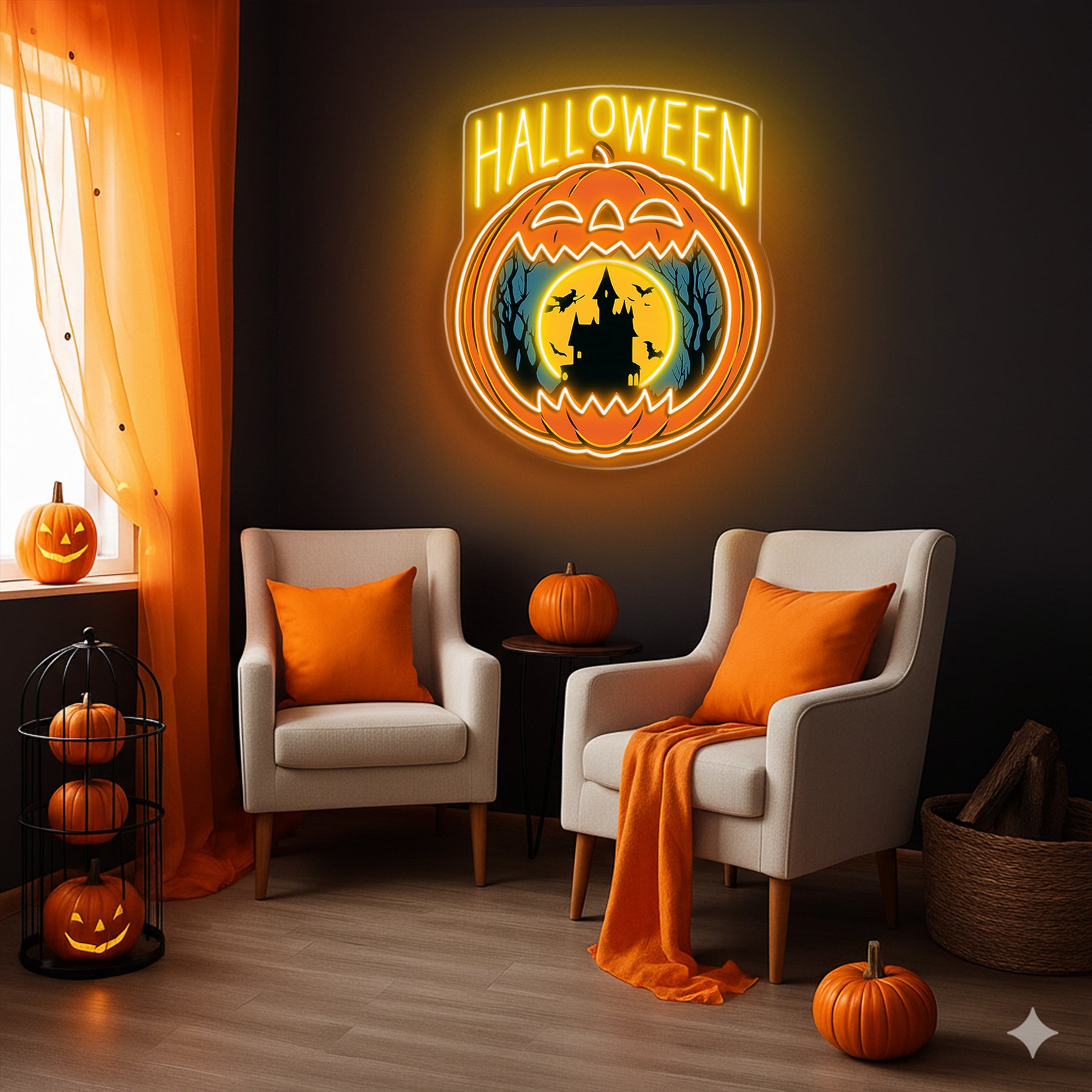 Halloween Pumpkin Neon Sign – Haunted House LED Wall Light for Spooky Party & Home Decor