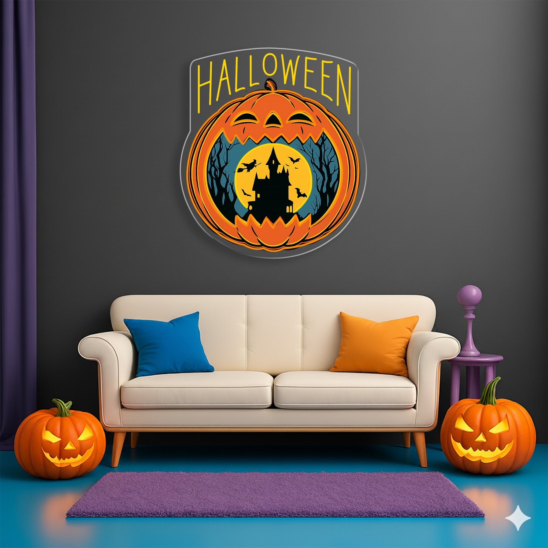 Halloween Pumpkin Neon Sign – Haunted House LED Wall Light for Spooky Party & Home Decor