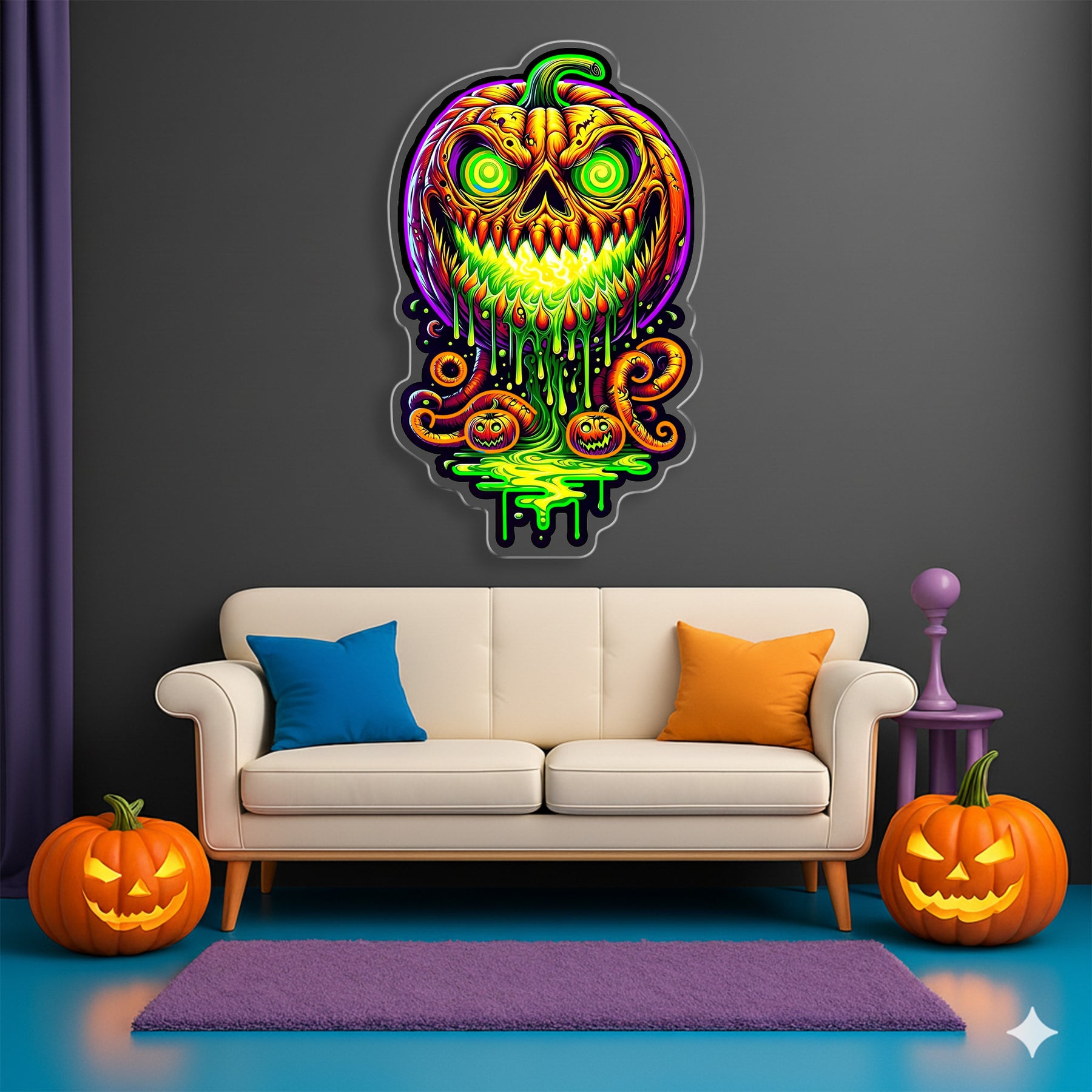 Halloween Evil Pumpkin Neon Sign – Creepy LED Wall Light with Glowing Eyes for Haunted Decor