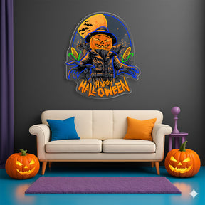 Halloween Scarecrow Pumpkin Neon Sign – Spooky LED Wall Light for Haunted House & Party Decor