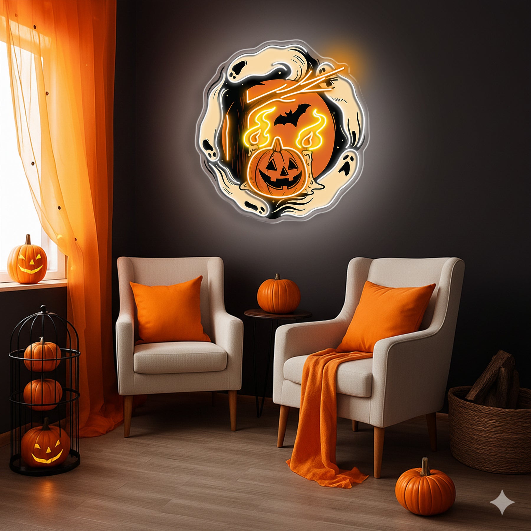 Halloween Ghost & Pumpkin Neon Sign – Spooky LED Wall Light for Haunted House & Party Decor