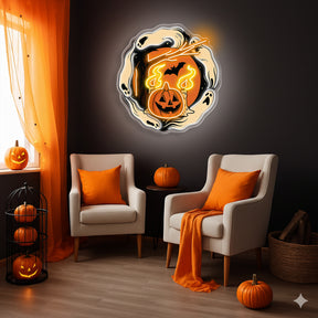 Halloween Ghost & Pumpkin Neon Sign – Spooky LED Wall Light for Haunted House & Party Decor