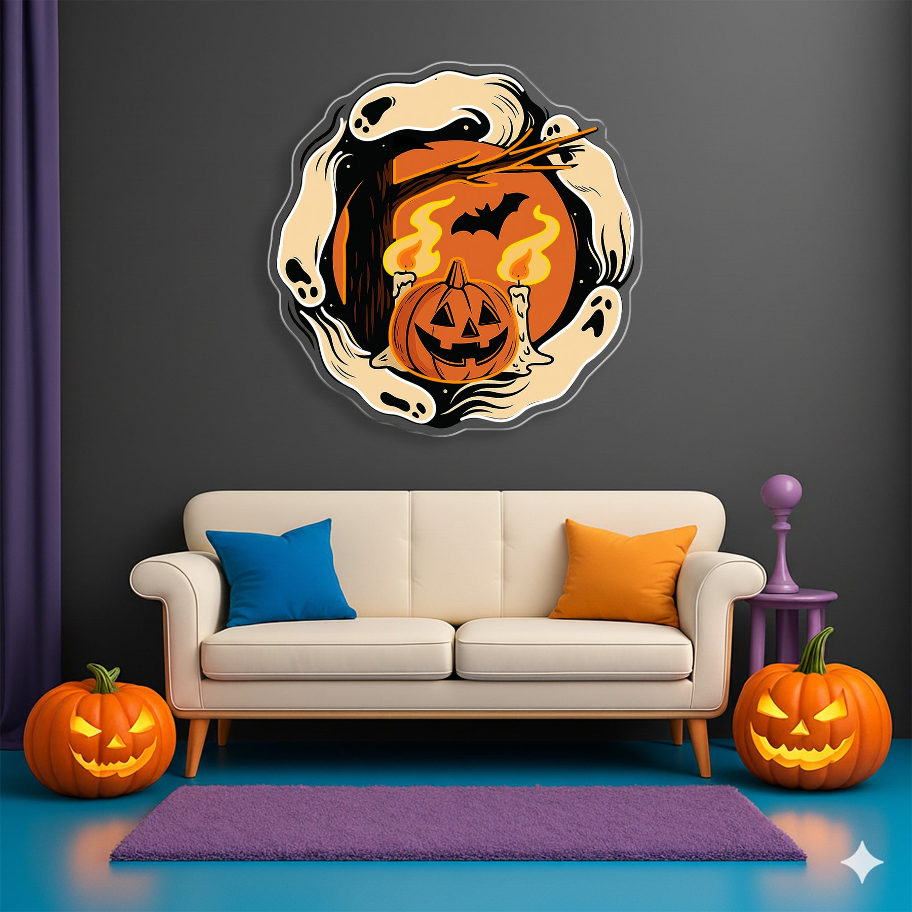 Halloween Ghost & Pumpkin Neon Sign – Spooky LED Wall Light for Haunted House & Party Decor