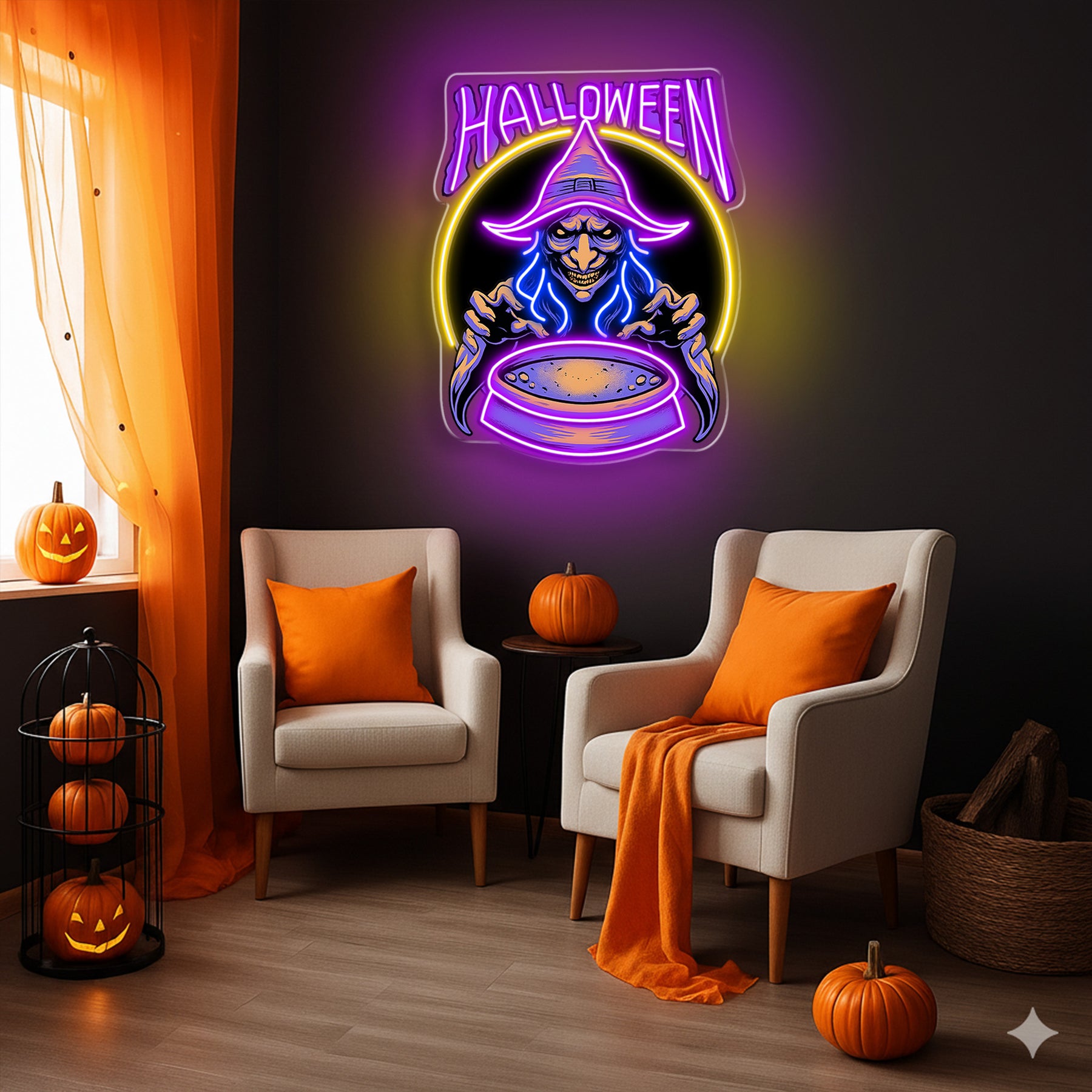 Halloween Witch Neon Sign – LED Wall Light for Haunted House & Party Decor