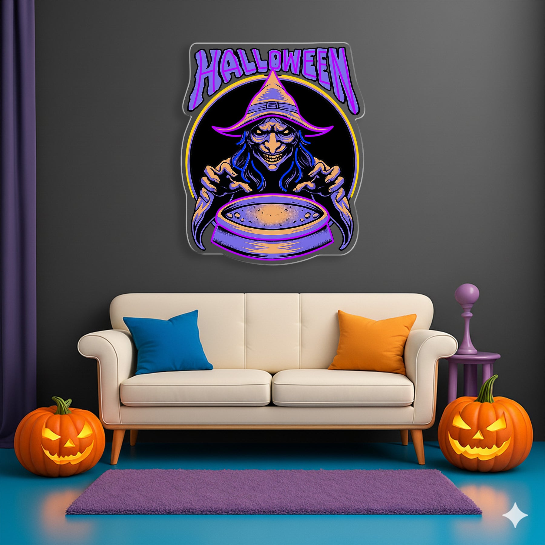 Halloween Witch Neon Sign – LED Wall Light for Haunted House & Party Decor