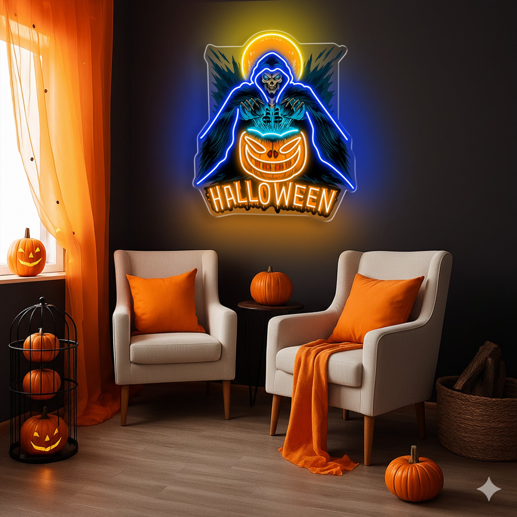 Grim Reaper Halloween Neon Sign – LED Wall Light for Haunted House & Party Decor