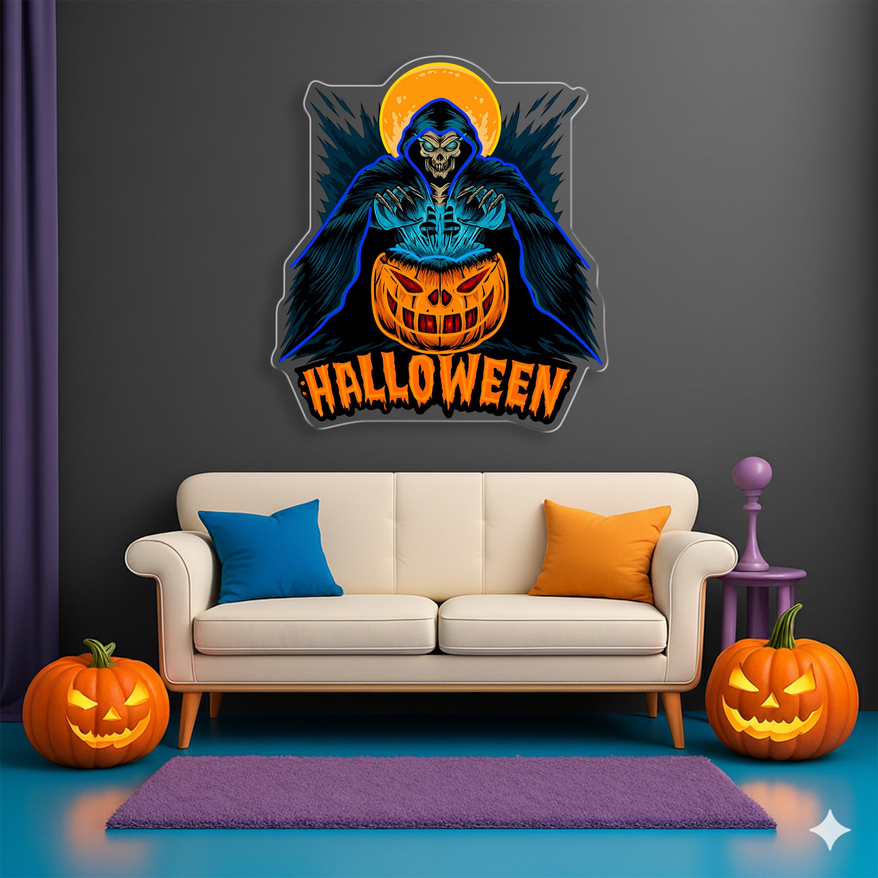 Grim Reaper Halloween Neon Sign – LED Wall Light for Haunted House & Party Decor