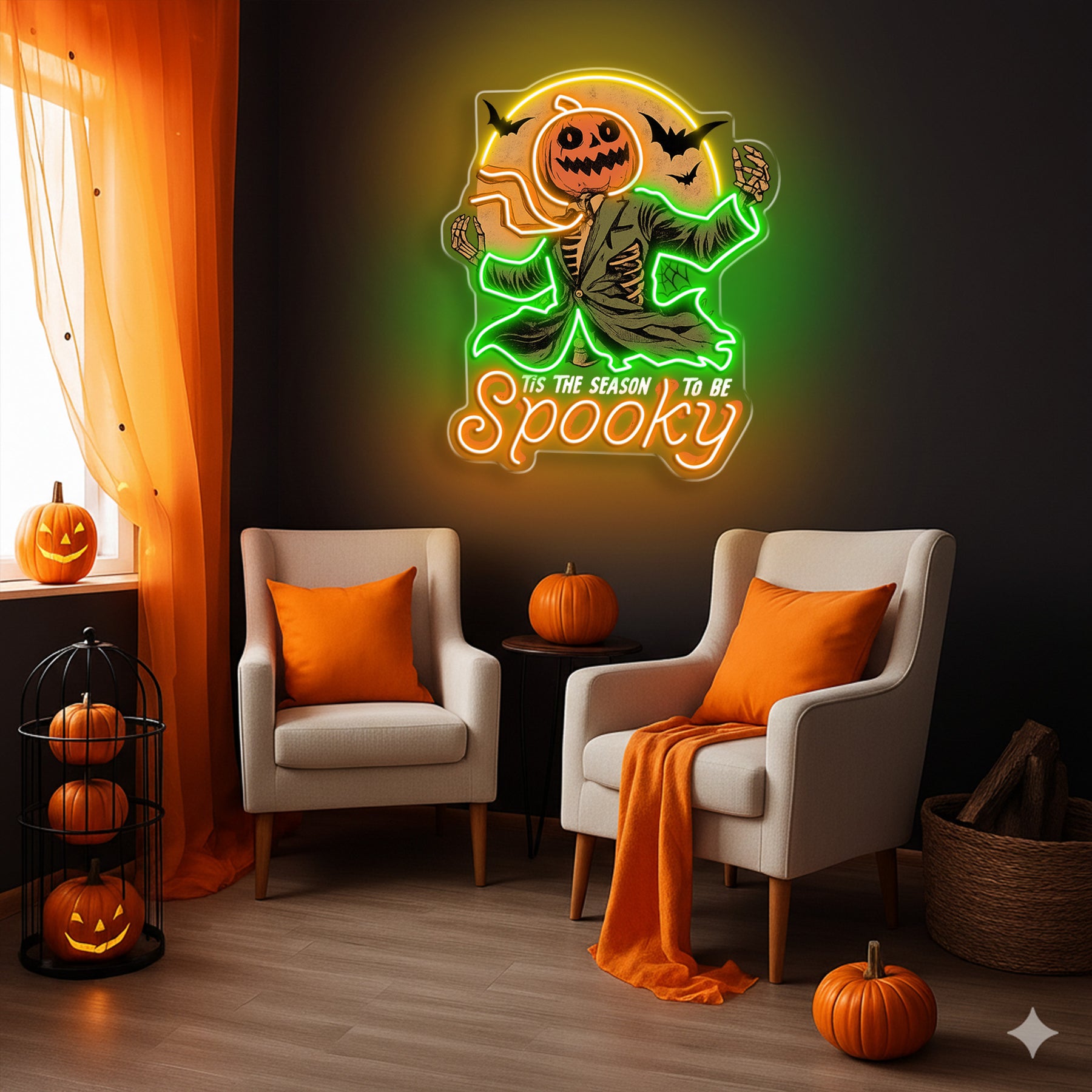 Spooky Pumpkin Head Neon Sign – Halloween LED Wall Light for Haunted Party & Home Décor