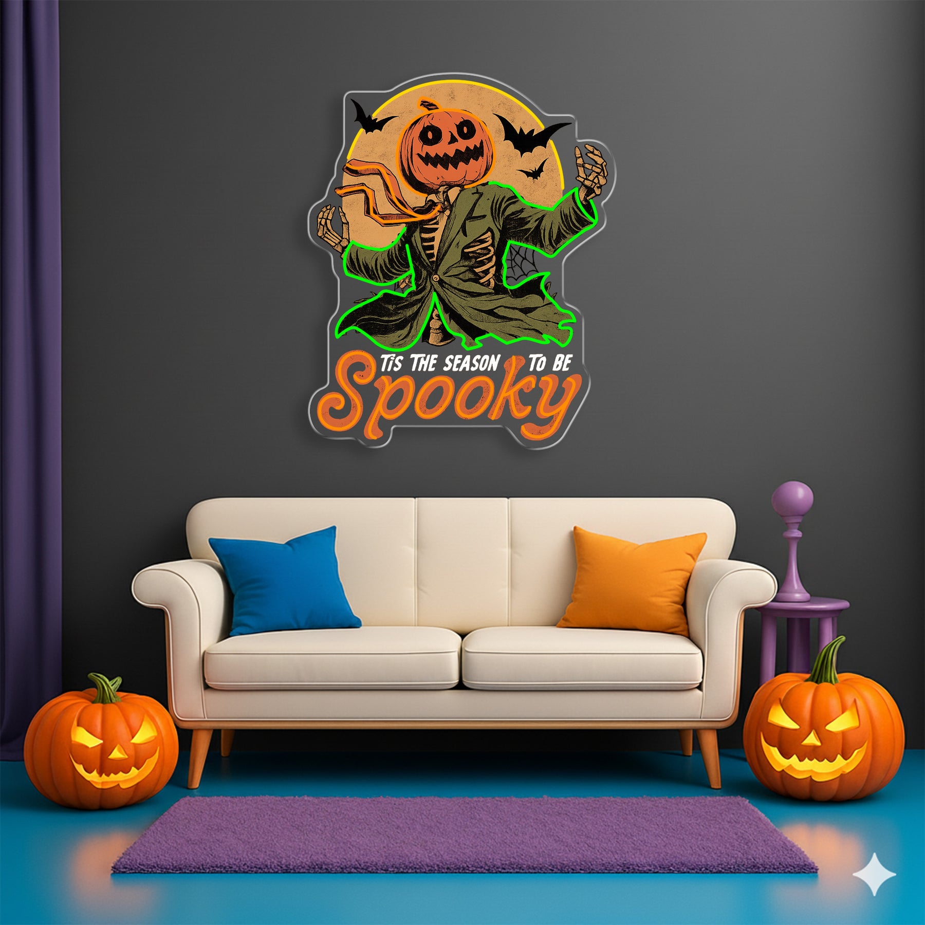 Spooky Pumpkin Head Neon Sign – Halloween LED Wall Light for Haunted Party & Home Décor