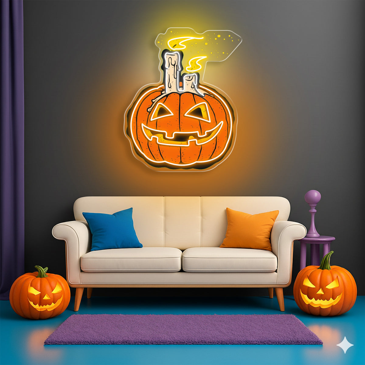Jack-O’-Lantern Candle Neon Sign – Halloween LED Pumpkin Light for Spooky Home & Party Décor