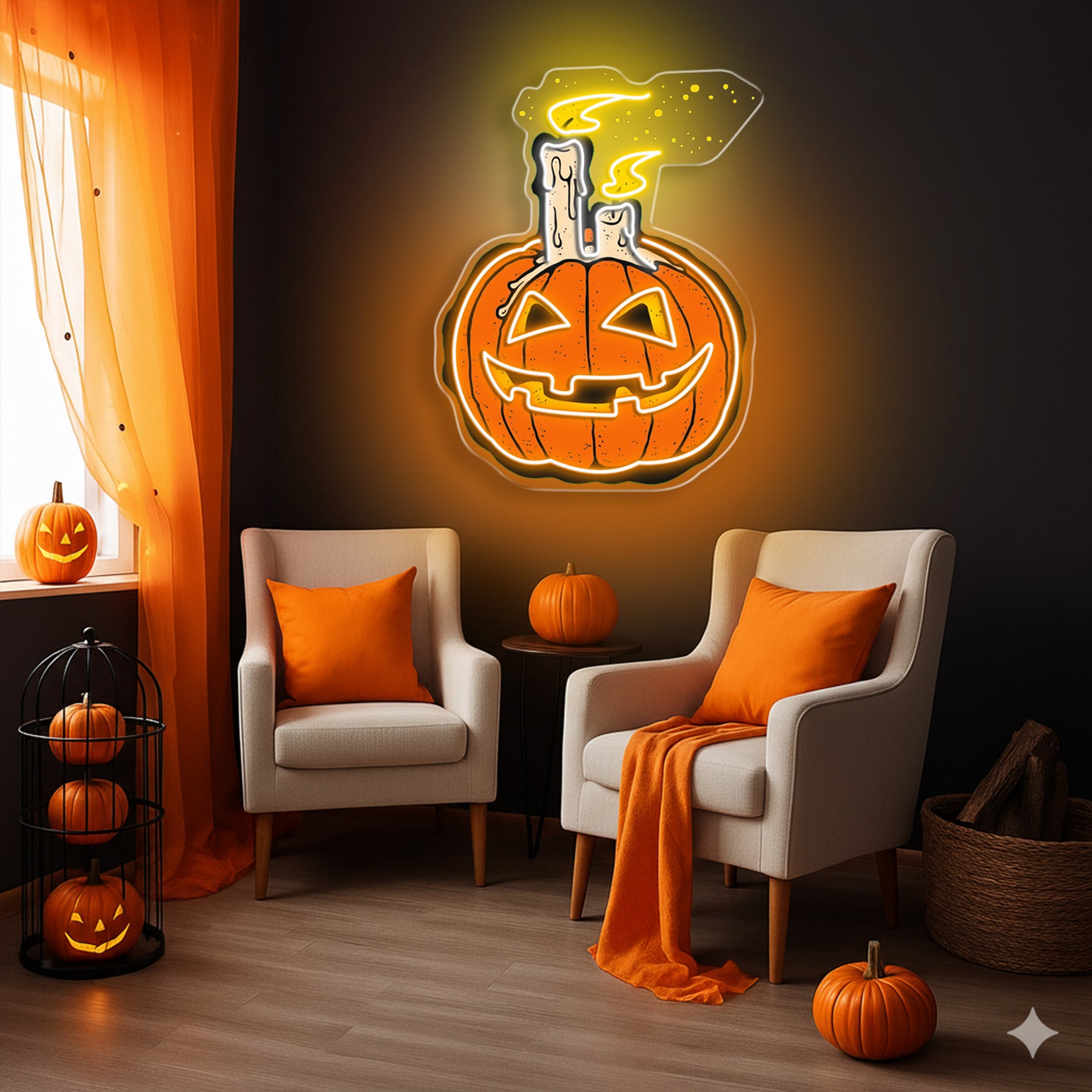 Jack-O’-Lantern Candle Neon Sign – Halloween LED Pumpkin Light for Spooky Home & Party Décor