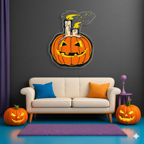 Jack-O’-Lantern Candle Neon Sign – Halloween LED Pumpkin Light for Spooky Home & Party Décor