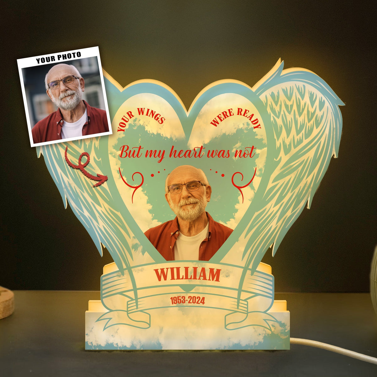 Memorial Night Light Your Wings Were Ready - Personalized Photo Light Box