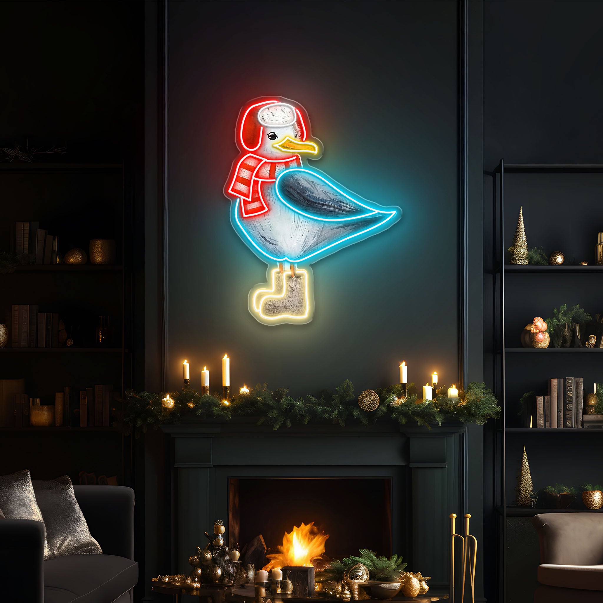Winter Seagull Neon Sign – Cozy LED Wall Light for Christmas & Holiday