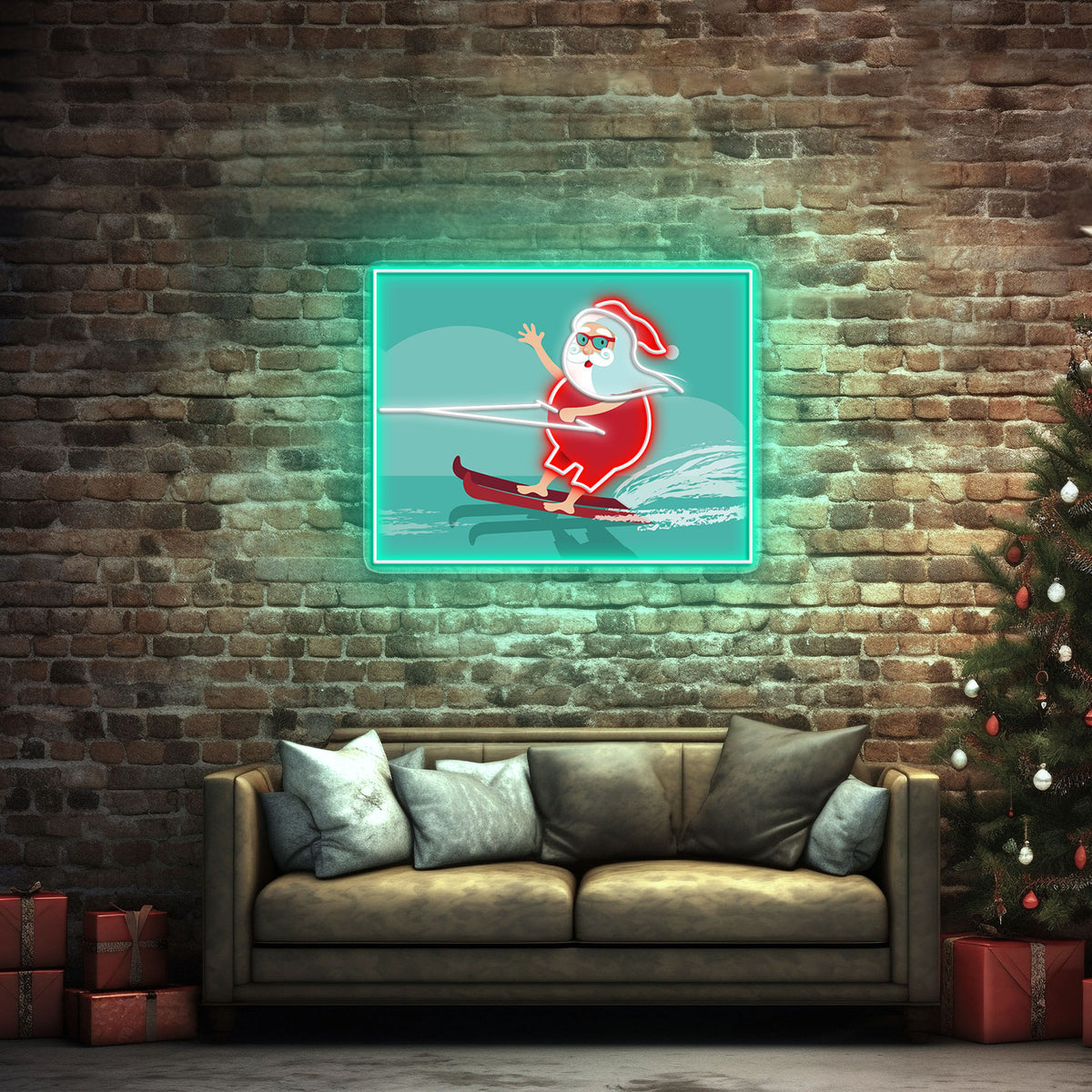 Surfing Santa Neon Sign – Fun Christmas LED Wall Light for Beach Lovers & Holiday Décor
